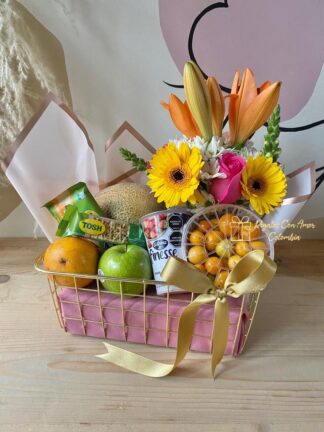 CANASTA DE FLORES Y FRUTAS